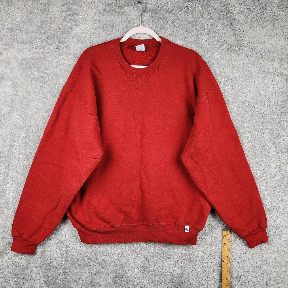 Vintage Russell Athletic Sweatshirt Mens XL Red Crewneck Fleece Blank 90s Y2k